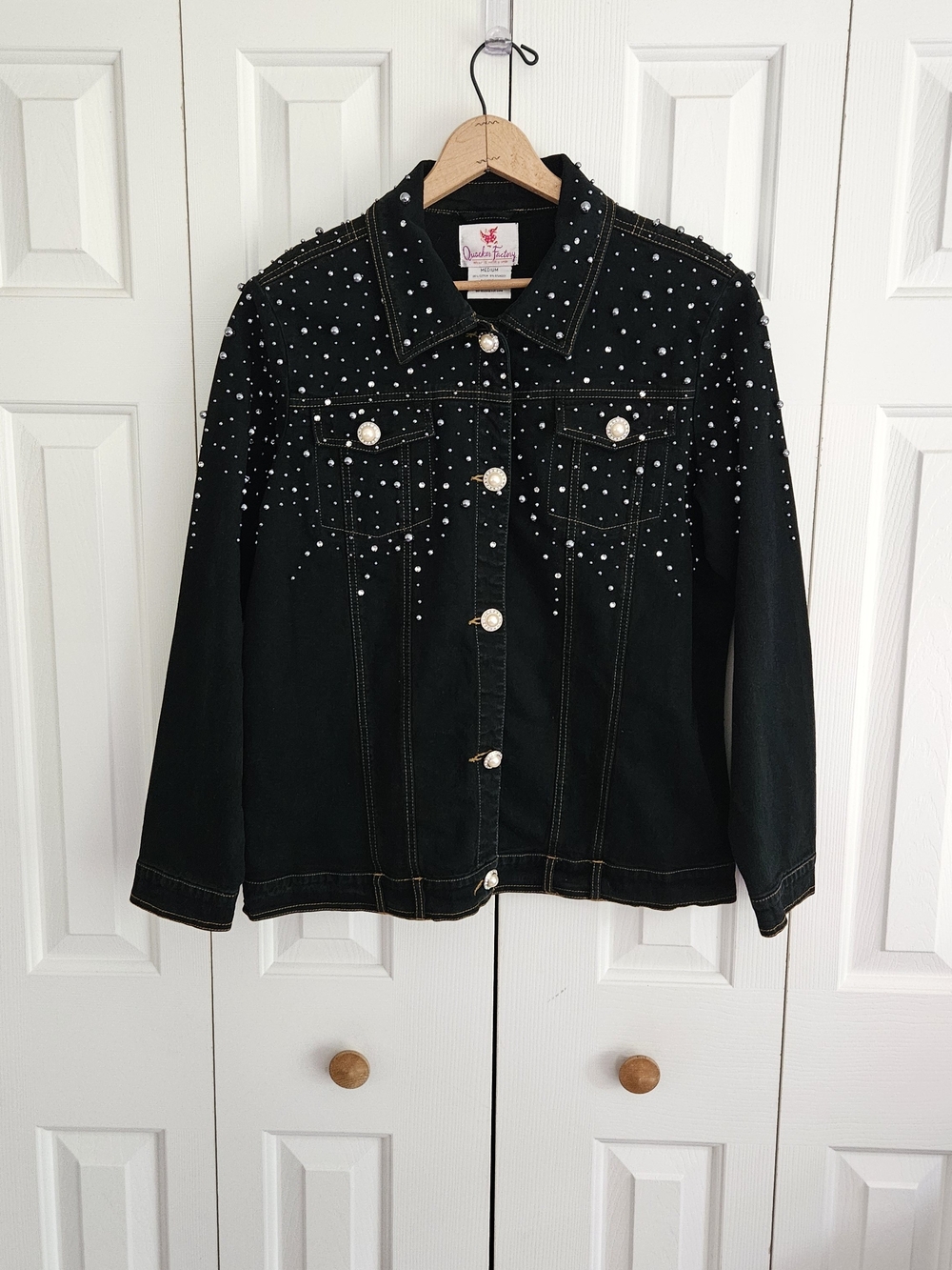 Quacker Factory Pearl-Stud Denim Jacket